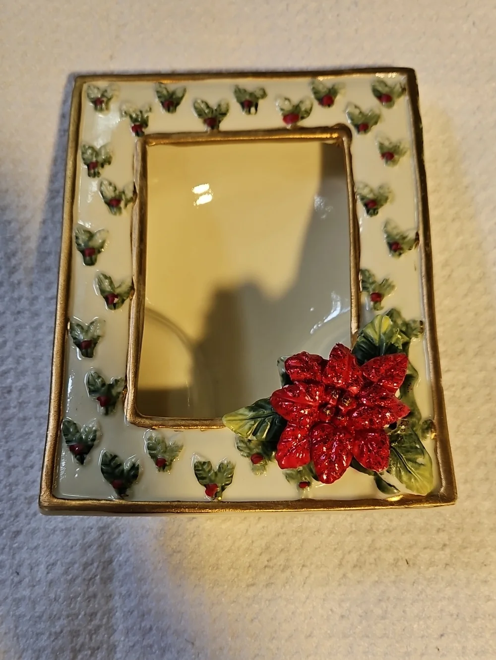 Festive Poinsettia Ceramic Picture Frame